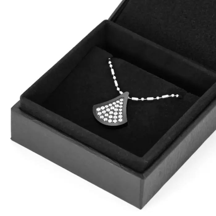 Collier pendentif éventail en acier inoxydable 316L plaqué PVD noir