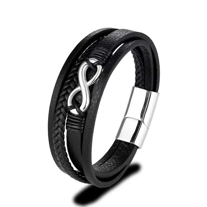 MKENDN classique hommes infini Bracelet tissé multicouche tressé en cuir Bracelets pour femme noir e