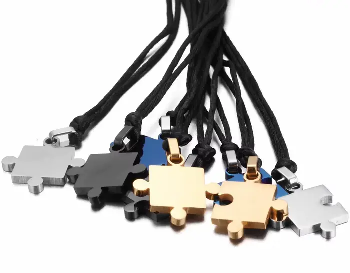Colliers pendentifs en acier inoxydable pour couples, bijoux puzzle pour amoureux de la mode