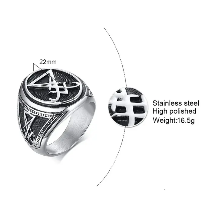 Bague chevalière vintage Sigil de Lucifer en acier inoxydable pour hommes, bijou masculin élégant à offrir pour Noël et occasions spéciales