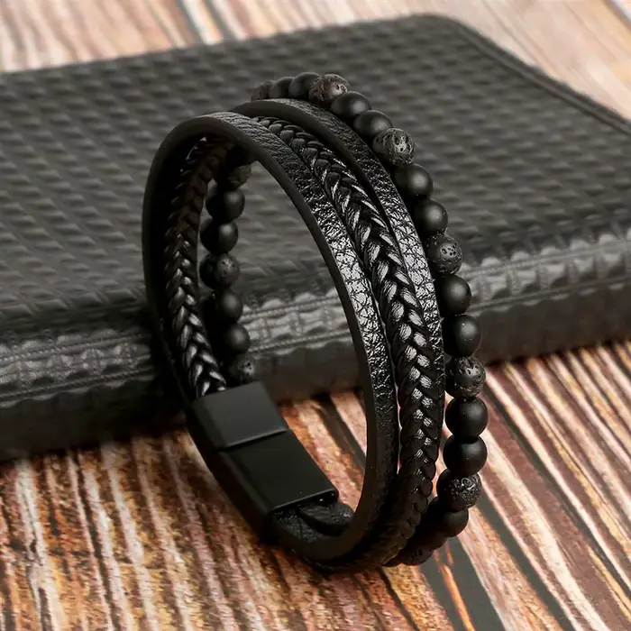 Bracelet en cuir de haute qualité pour hommes, classique, mode, œil de tigre, perles, multicouche, bijoux cadeau