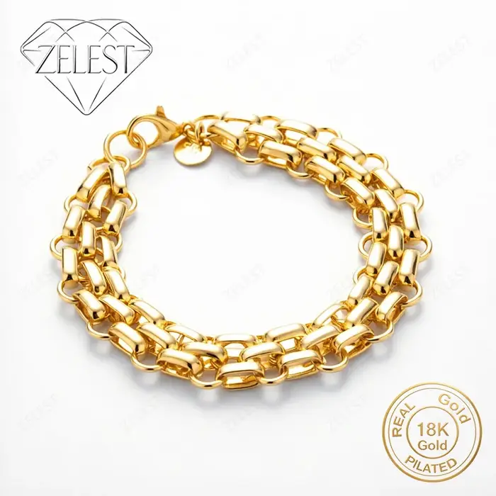Bracelet géométrique exquis en argent sterling 925 plaqué or 18 carats de 8 pouces pour hommes et fe