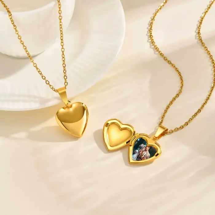 Collier personnalisé photo en forme de cœur doré pour femmes occasions spéciales non allergène avec service dropshipping gratuit