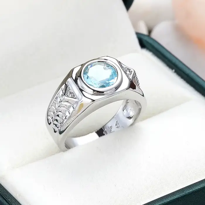 Hommes laboratoire aigue-marine pierres précieuses bleu Zircon anneaux pour hommes Vintage luxe 925 