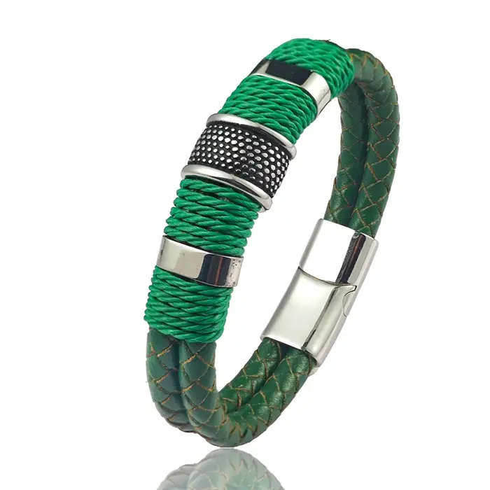 Nouveau bracelet pour homme en cuir bleu tressé, 5 couleurs, acier inoxydable, boucle magnétique, br