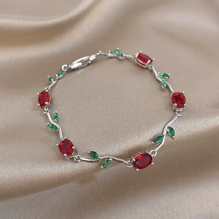 Greatera Bracelet en Zirconium cinq couleurs Rose étamines multicolore feuille pétale femmes léger l
