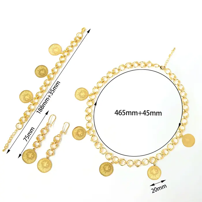 Ensemble de bijoux en pièces de monnaie turques plaqué or 24 carats