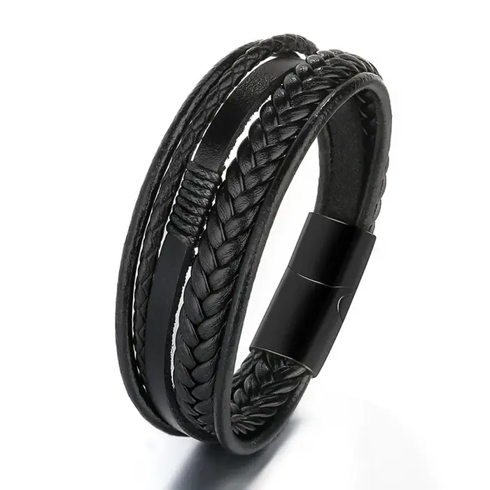 Hommes Bracelets En Cuir Véritable Multicouche Tressé Corde