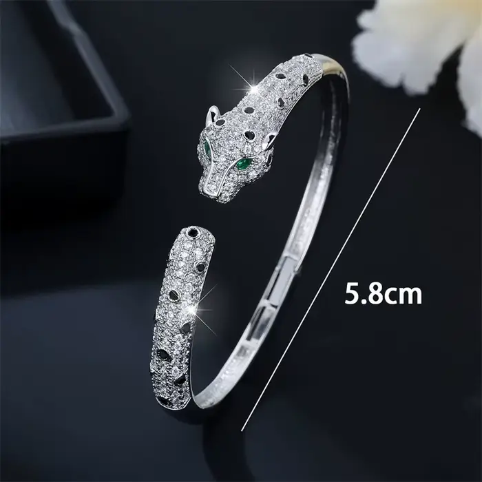Ensemble de bagues et Bracelet léopard de luxe, pavé de Zircons 5A, panthère en cristal, ouvert, à la mode, vêtements de fête pour femmes, ensemble de bijoux