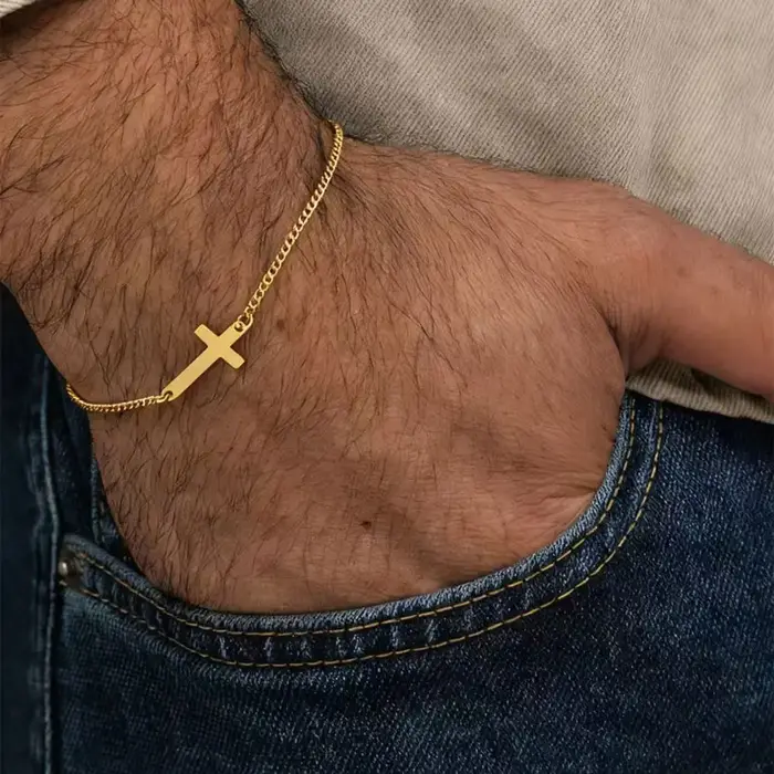 Bracelet croix en acier inoxydable 316L étanche pour homme