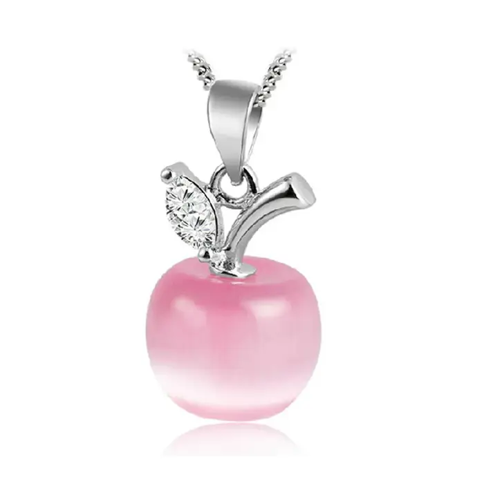 Chaîne en argent sterling 925 avec pendentif cristal en forme de pomme élégante pour femmes occasions spéciales partage cadeau engagement party anniversaire mariage