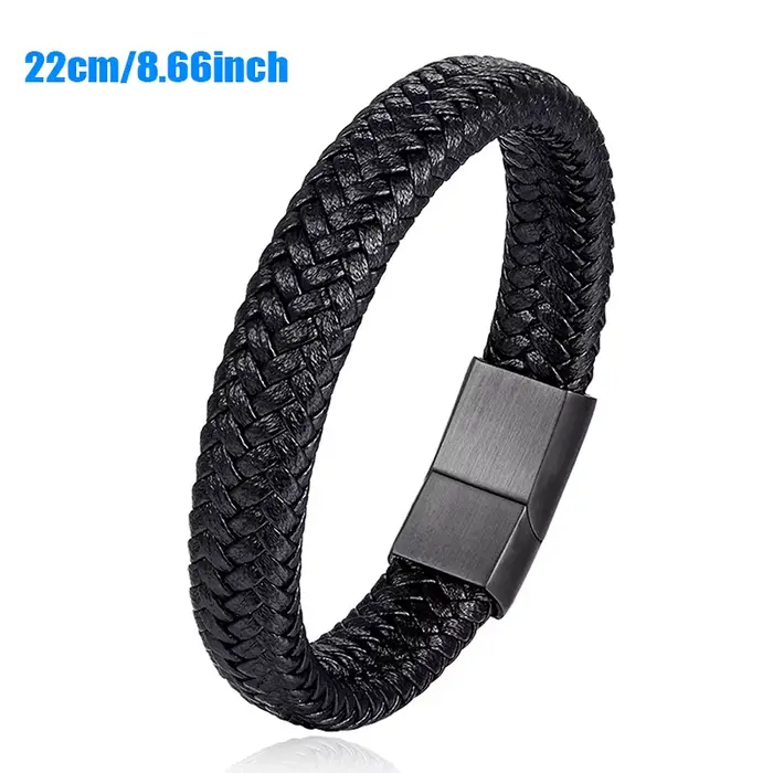 Bracelet classique en cuir noir pour hommes, bijoux à main, beau cadeau