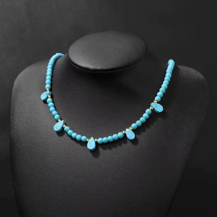 Collier de perles d'aventurine verte en pierre naturelle pour femmes et filles, tour de cou en perles turquoises bleues, bijoux Boho à la mode, 4mm