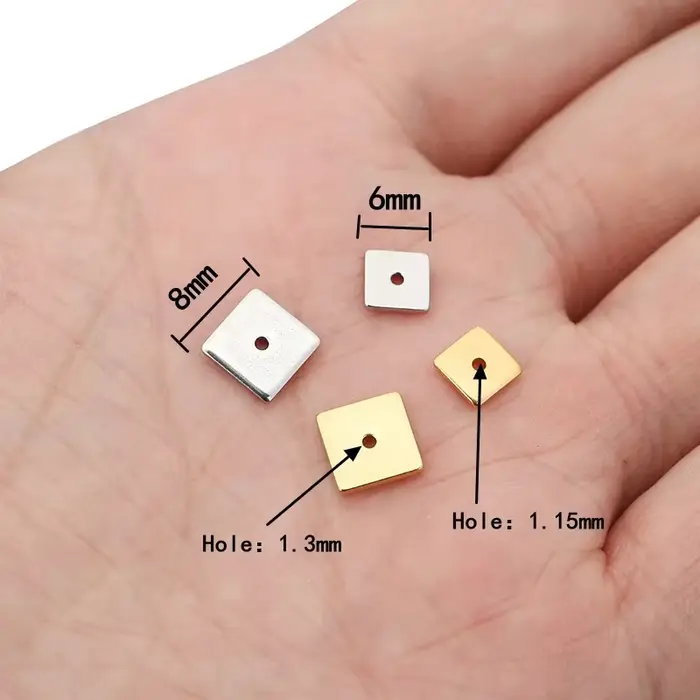 Perles d'espacement plates carrées en acier inoxydable doré pour bijoux à faire soi-même, accessoires de fabrication de bijoux, entretoises pour bracelets et colliers, 50 pièces