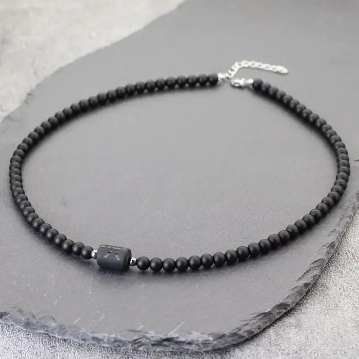 Ensemble de bijoux en pierre d'onyx inaltérable pour hommes, collier et bracelet 12 constellations, collier court 19 amaran, 8mm, 2 pièces par ensemble