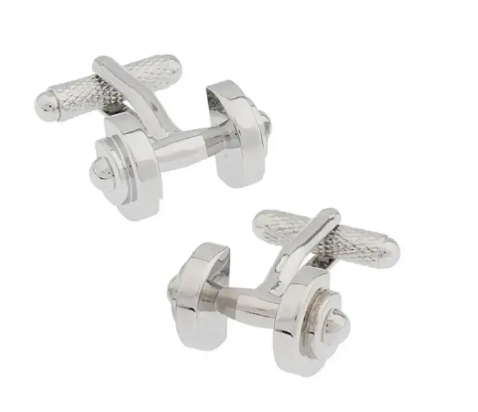 Nouveauté boutons de manchette haltères couleur argent Sport Design qualité laiton matériel boutons 