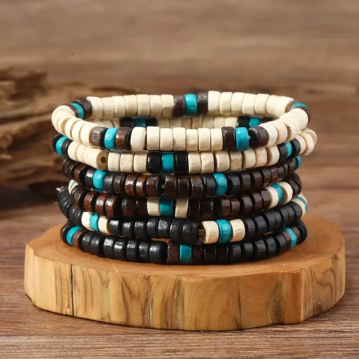 Ensemble de bracelets en perles de bois pour hommes trackers d'humeur mode masculine élégants pour homme occasions spéciales