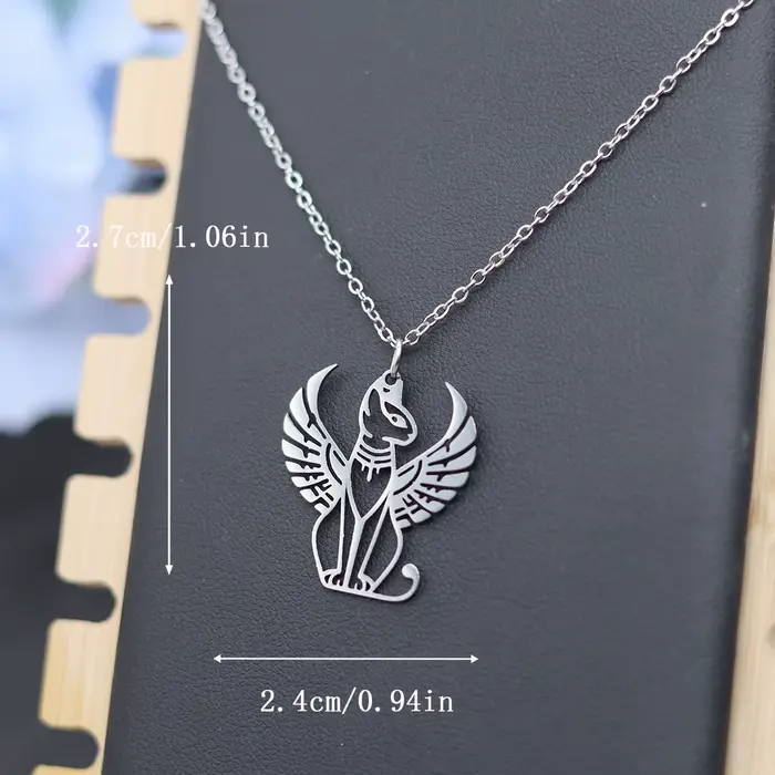 Kinitial – collier avec pendentif chat sphérique de la mythologie égyptienne ancienne, pour femmes et hommes, chaîne tendance en acier inoxydable, bijoux cadeaux