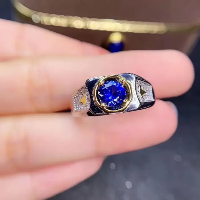 Bague en argent regardé 925 avec saphir bleu royal pour homme
