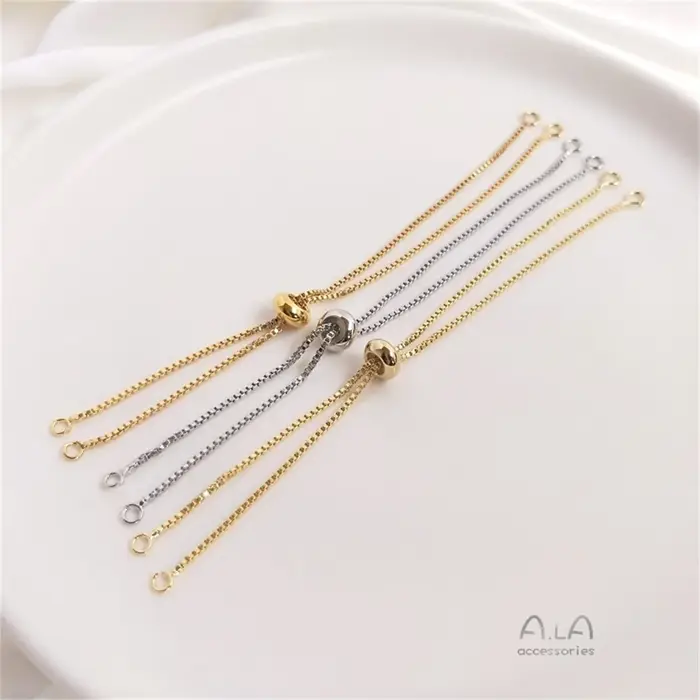 Bracelet suspendu en or 14K avec perles de silicone ajustables, chaîne de boîte et boucles doubles pour femmes, idéal pour les occasions spéciales et le quotidien