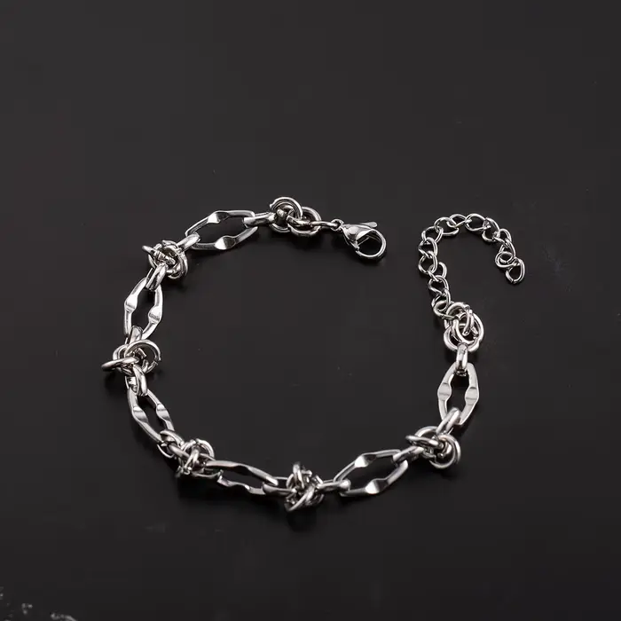 Bracelet en acier titane pour hommes et femmes, maillon de chaîne irrégulier avec détail de nœud, chaîne d'extension réglable, bijoux quotidiens tendance