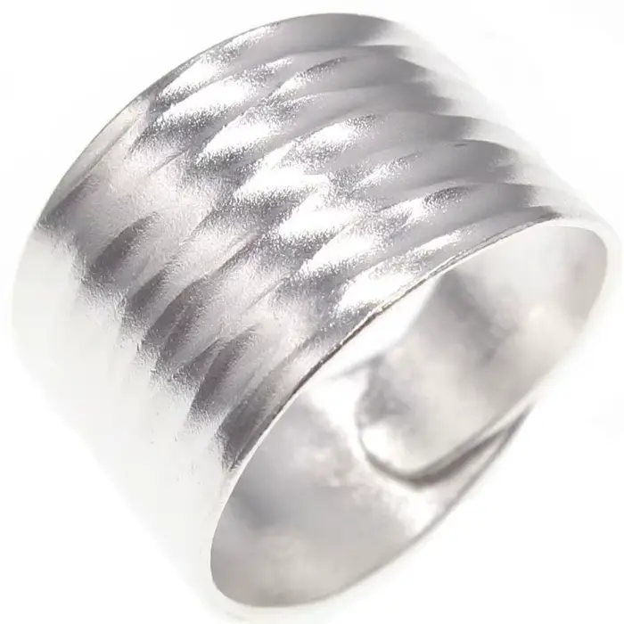 Bague en argent plaquée avec motif de marteau large pour hommes et femmes, bague de cocktail unisexe ajustable pour occasions spéciales