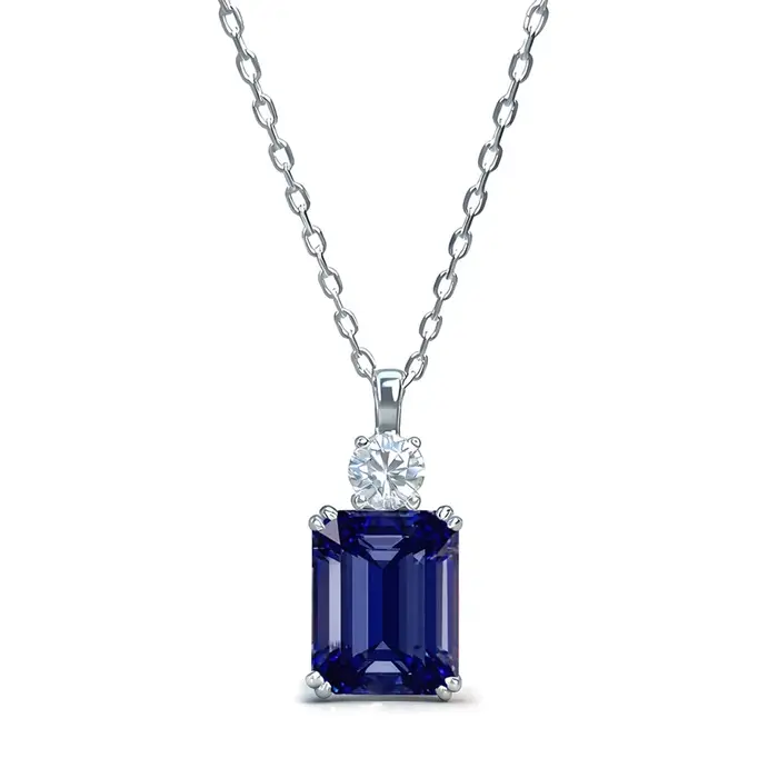 Wong Rain 925 argent Sterling 8*10 MM Tanzanite saphir rubis Citrine émeraude haute teneur en carbone diamant pendentif collier bijoux fins