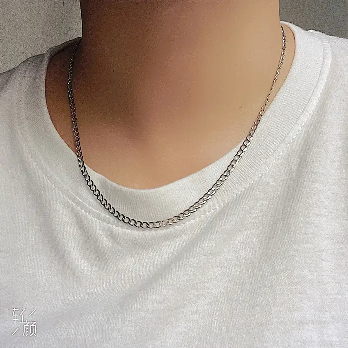 Collier chaîne gourmette en argent sterling 925 massif plaqué rhodium