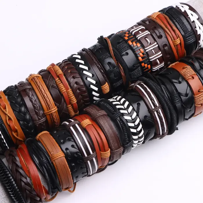 Bracelets en cuir réglables tissés à la main pour hommes