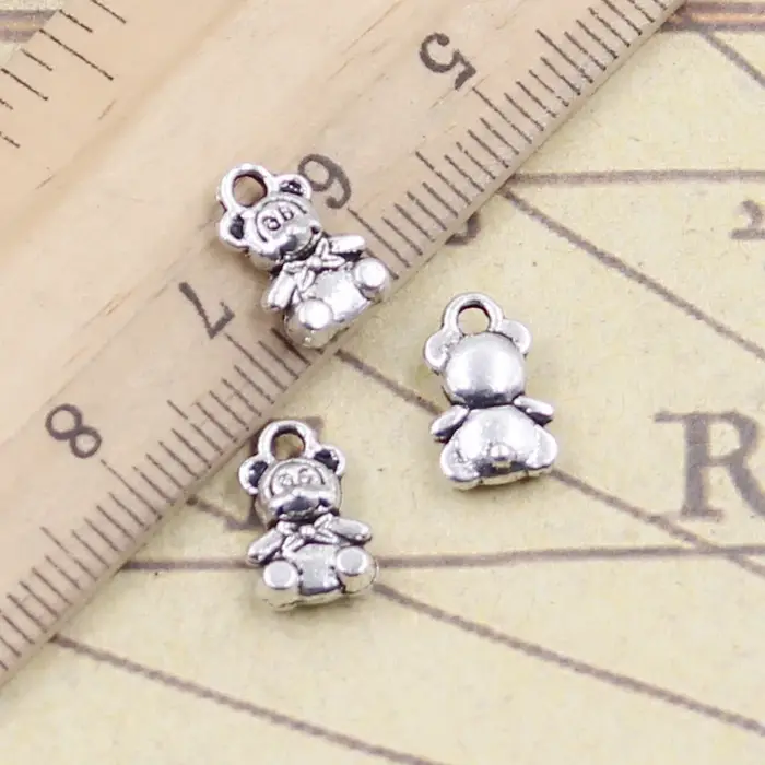 Breloques en Forme d'Ours en Peluche Tibétain en Argent, Pendentif Artisanal Fait à la Main, Bijoux 