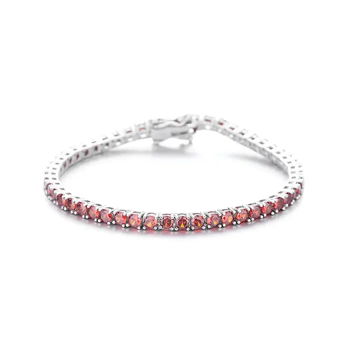 YLMyself Bracelet Tennis Argent 925 Rubis Rouge Foncé # Bijoux en zircone cubique pour femmes