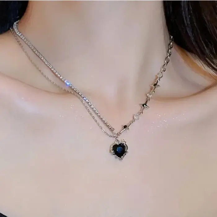 Collier en forme de cœur rose avec pendentif en cristal noir pour femmes, style Y2K, bijoux punk chic, cadeau pour occasions spéciales