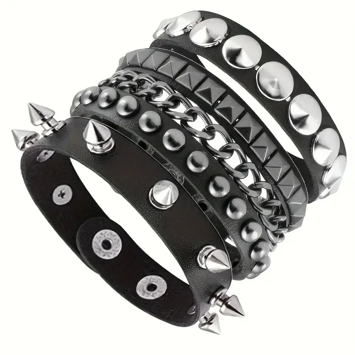 Bracelets en cuir Vintage Punk rangée Cuspidal pointes Rivet goujon large manchette