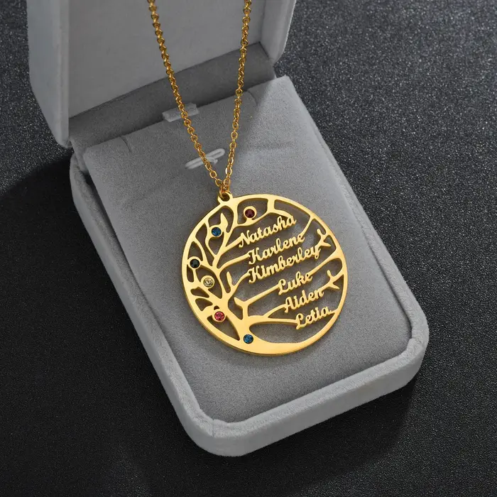 Collier arbre de vie en acier inoxydable avec noms personnalisés