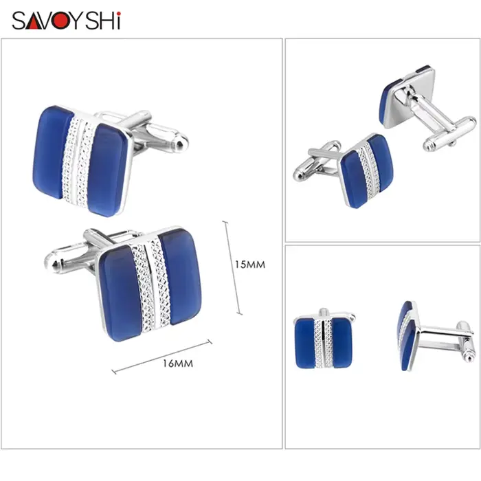 SAVOYSHI-lèvent de manchette de luxe en opale bleue pour hommes, boutons de manchette en pierre trempée, logo personnalisé, cadeau spécial, bijoux de marque, haute qualité