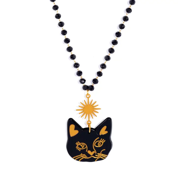 Collier pendentif chat mignon, longue chaîne à breloque en acrylique pour femmes, bijoux en acier inoxydable de déclaration d'automne et d'hiver