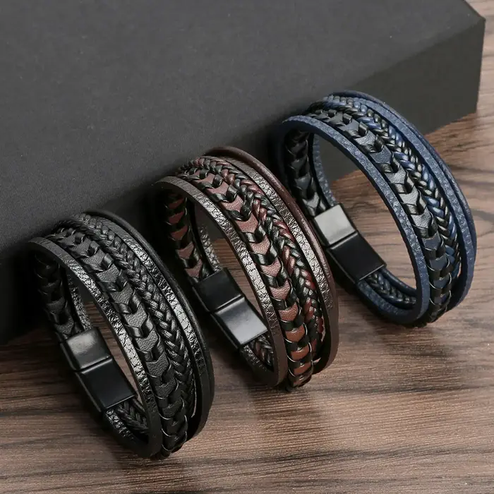 Bracelet en cuir tissé à la main pour homme