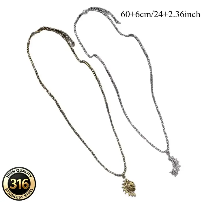 Collier asymétrique soleil et lune en acier inoxydable, collier de couple pour homme et femme, bijoux minimalistes polyvalents