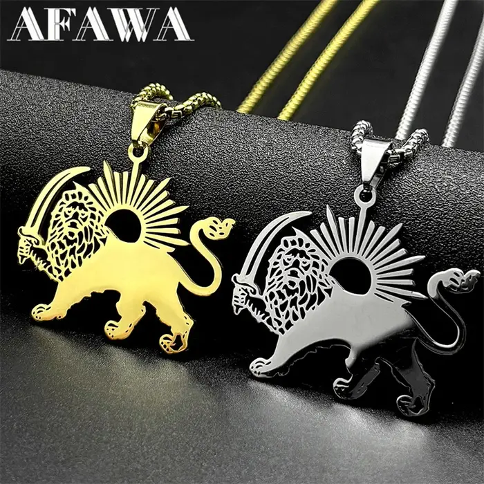 Collier Shamshir Lion de Perse en acier inoxydable pour homme et femme avec pendentif épée islamique iranienne pour occasions spéciales et cadeaux
