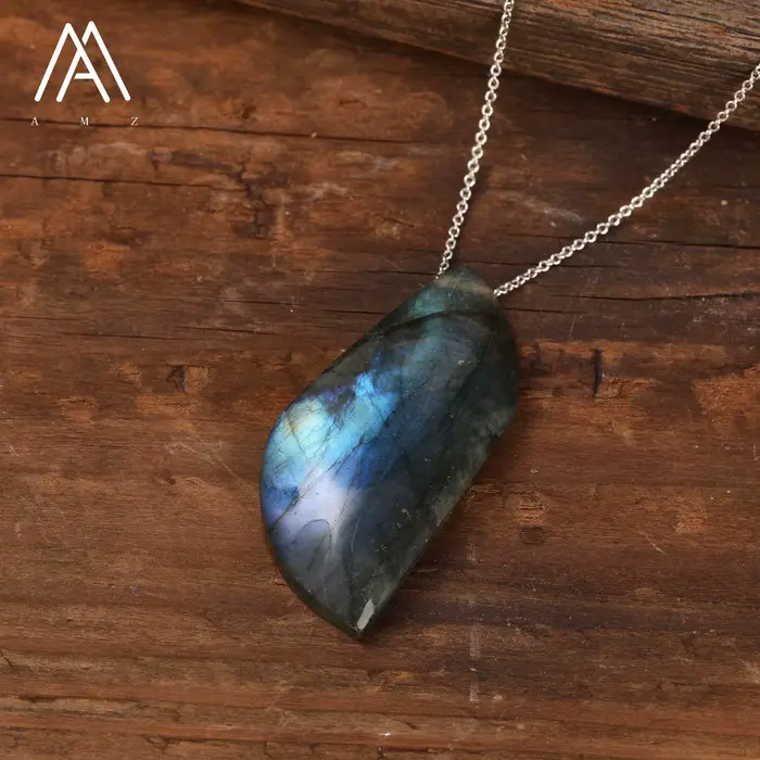 Collier pendentif en labradorite naturelle, chaîne en acier inoxydable, pierres précieuses irrégulières, colliers de mode, bijoux, accessoires quotidiens, unisexe