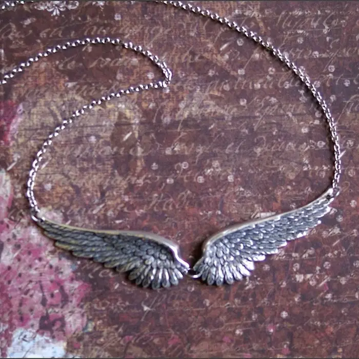 Vintage ailes d'ange plume tour de cou grand pendentif chaînes à maillons esthétiques collier de déclaration pour les