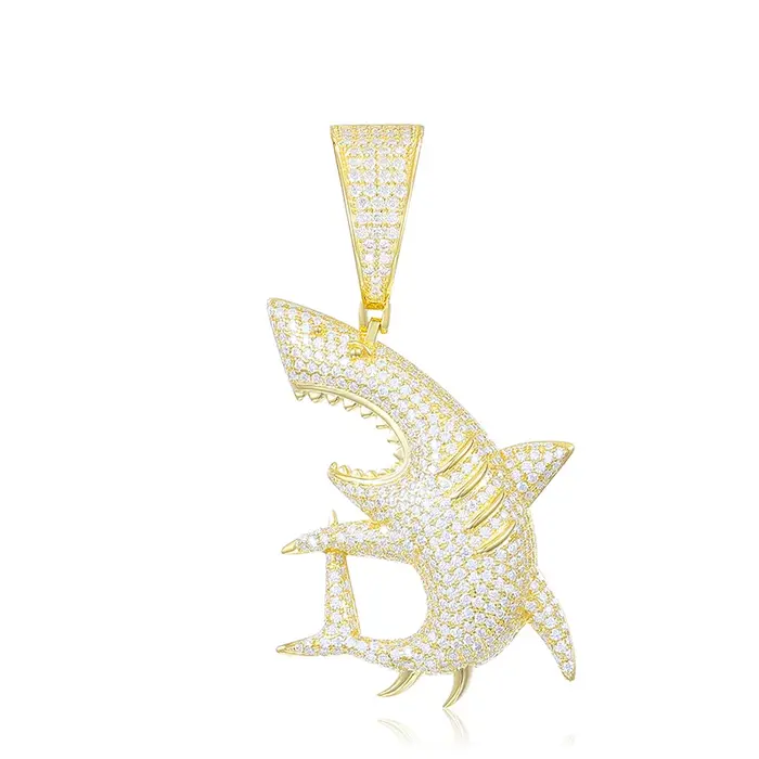 Pendentif requin pour hommes, collier de haute qualité, bijoux Hip Hop, en argent Sterling 925 avec 