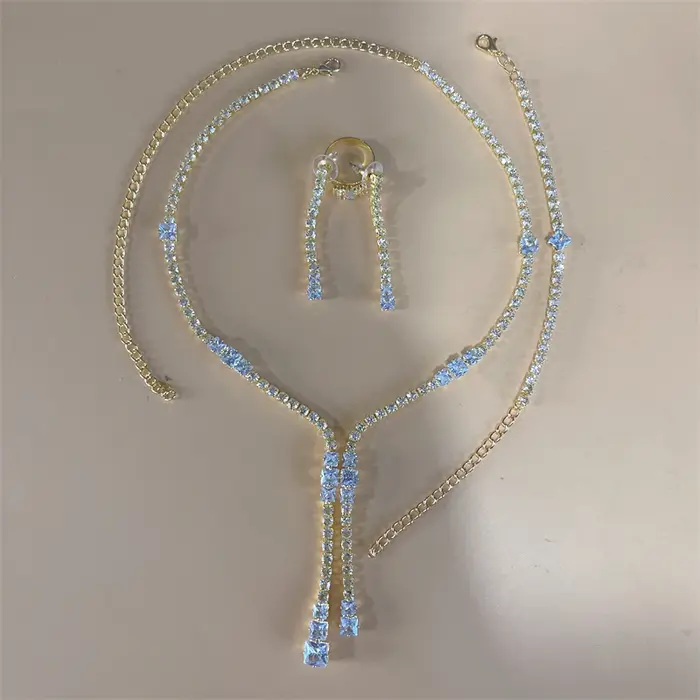 Collier à long pompon en cristal pour femme, bracelet, bague, boucles d'oreilles, breloques, bijoux 