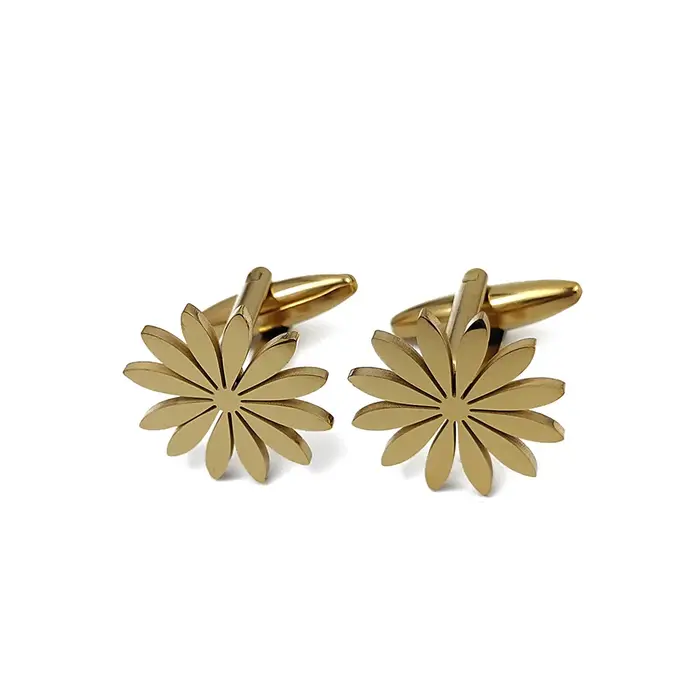 Boutons de manchette en acier inoxydable plaqués or 18 carats design marguerite élégant épingles à revers pour hommes occasions spéciales cadeaux amicaux