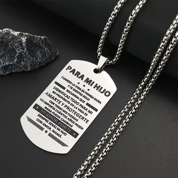 Collier « PARA MI HIJO » pour homme et garçon, en acier inoxydable couleur argent, pour mon fils, chaîne de collier, bijoux, cadeau pour homme N3305S01