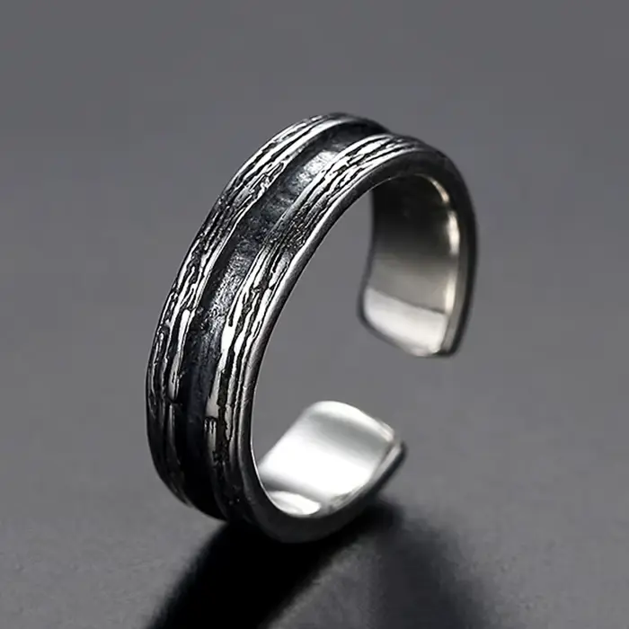 Bague couleur argent Vintage pour hommes, Design géométrique multi-lignes, bijoux de déclaration de doigt index, accessoire masculin réglable