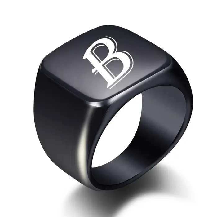 Bague personnalisée initiale homme acier inoxydable gravure initiale alphabet style classique pour mariage et occasions spéciales