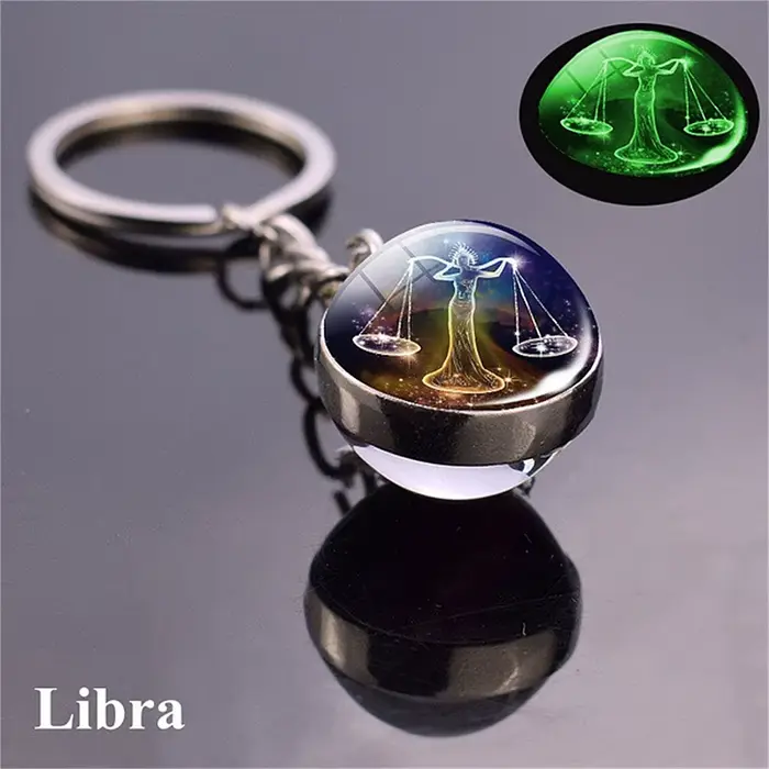 Porte-clés boule de verre Shoous 12 Constellations pour femme, porte-clés double face, signes du zodiaque, brille dans la nuit, cadeau d'anniversaire, nouveau