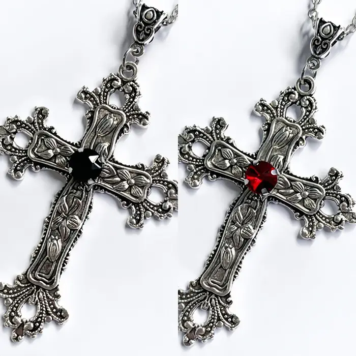 Collier Y2K Punk en cristal gothique avec croix irrégulière pour homme femme soirées partys