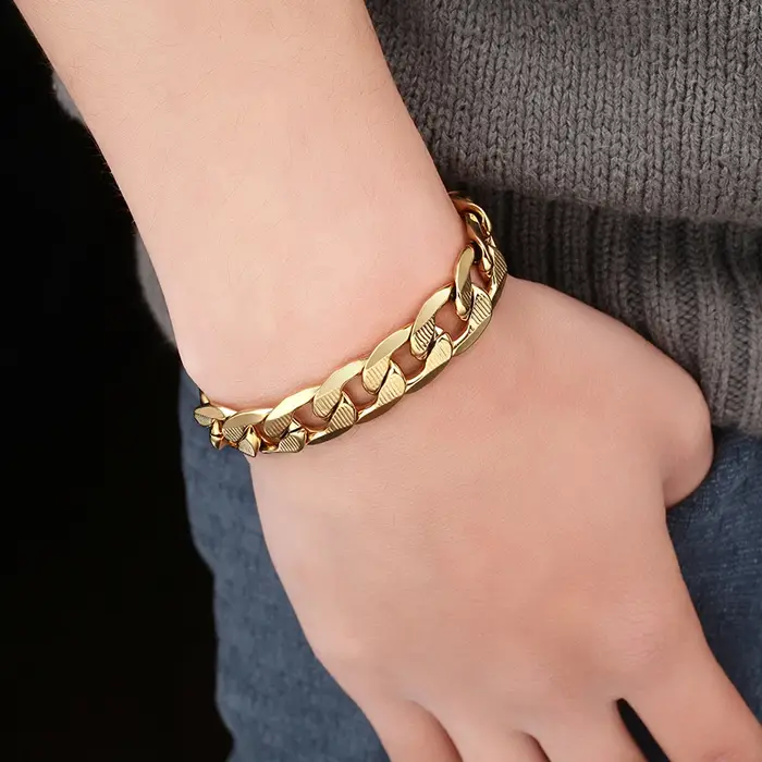 8MM mâle bordure cubique lien chaîne Bracelet pour hommes bijoux en acier inoxydable couleur or homm